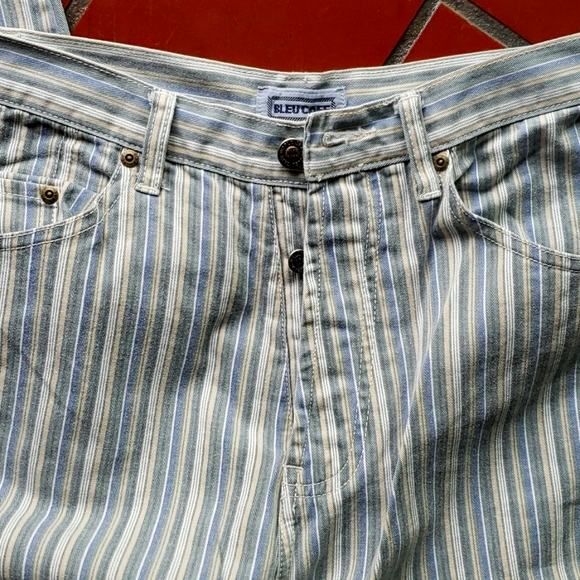 BLEU CAFE Premium Button-Fly Boyfriend High-Waisted Jeans Stripe VTG Size 12 NWT - Picture 3 of 9